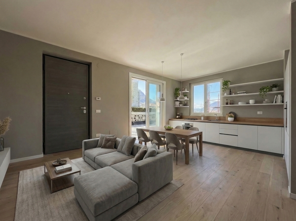 ESINE, TRILOCALE IN CLASSE A1 CON GIARDINO, TERRAZZA, BOX DOPPIO E POSTO AUTO